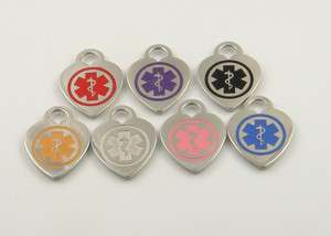 Stainless Medical ID engraved free charm heart 7 colors  