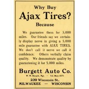  1914 Ad Ajax Tires Burgett Auto 239 Wisconsin Street Milwaukee 