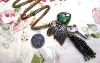   New Fashion Jewelry Leaf Peacock Feathers Hearts Key Pendant Necklace