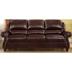  Transitional Curved Arm Leather Sofa in Dark Burgundy 