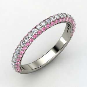  Slim Pave Band, 14K White Gold Ring with Diamond & Pink 