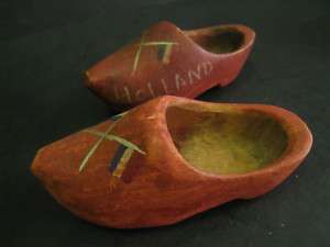 Vintage Hand Carved & Painted Holland Shoe Figurines  