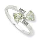   ring size 7 sterling silver rhodium green amethyst diamond heart ring