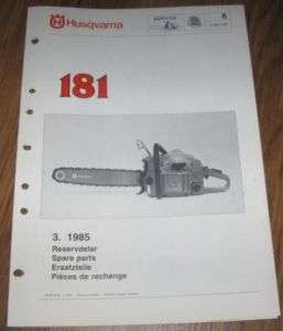 Husqvarna 181 3.1985 Chain Saw Parts Book Catalog  