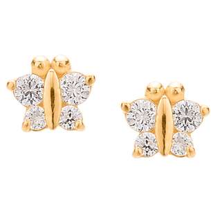 FreshTrends Cubic Zirconia Butterfly Stud 14k Yellow Gold Screw Back 
