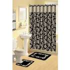   Shower Curtain and Bath Rug Set BOU 12 Leaves Black 17 Piece Bath