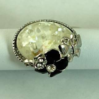   Fashion White GP Gorgeous Butterfly Flower Gemstone Diamante Ring