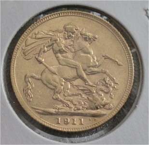 ENGLAND GOLD COIN SOVEREIGN GEORGE V 1911 AU  