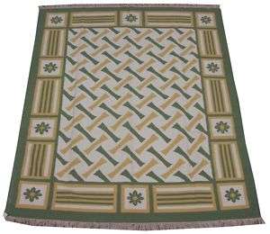 Dhurrie, 8x10 Ivory, Green, Gold rug 14834 RRA  