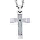    Stainless Steel Mens Black Diamond Accent Cross Necklace