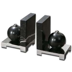 Uttermost 6 Jett, Bookends, S/2 Black Marble With White Veining And 