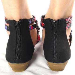 Womens Ankle Strap Floral Print Sandals Black Size 5.5 10 / open toe 