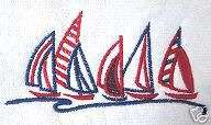 Sailboat towel sailing nautical scene embroidered  