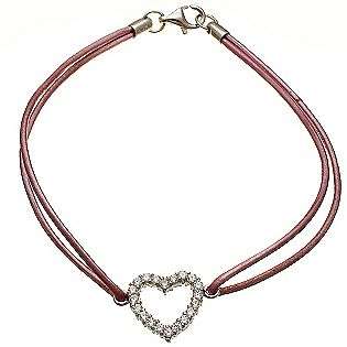 Leather Bracelet with Cubic Zirconia Heart in Sterling Silver  Jewelry 