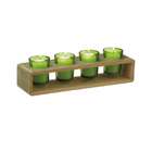   of 4 Contemporary Modern Wood and Green Glass Tealight Candle Holders