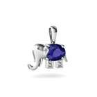 Jewels For Me Oval Cut 14K White Gold Lab Sapphire Elephant Pendant