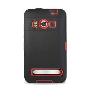 Premium Hybrid Impact Case Cover for HTC EVO 4G Black/Red Double Layer 