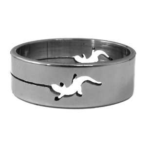 com 1x 6mm Flat Stainless Steel Ring Band, Hollow Engraved Salamander 