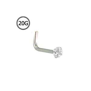  Gold L Bend Nose Stud Ring 2.5mm Genuine Diamond G SI1 20G FREE Nose 