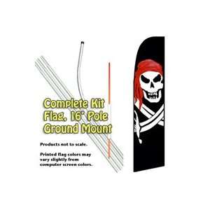 PIRATE (Red Bandana) Feather Banner Flag Kit (Flag, Pole, & Ground Mt)