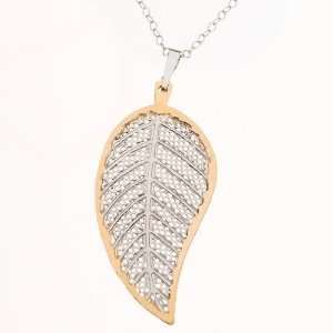   For Trees 14KT Yellow Gold & Sterling Silver Leaf Pendant W/ 18 Chain