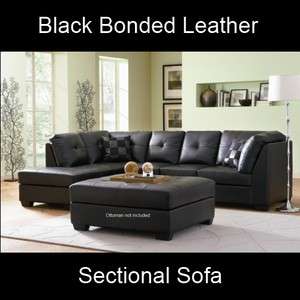 Modern Black Bonded Leather Sectional Sofa Corner Couch Set Button 