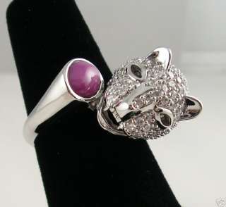 LINDE LINDY STAR RUBY CREATED SAPPHIRE SS PANTHER RING  