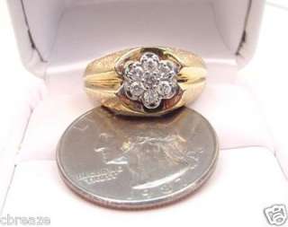 DIAMOND CLUSTER VINTAGE MENS TWO TONE 10K GOLD RING  