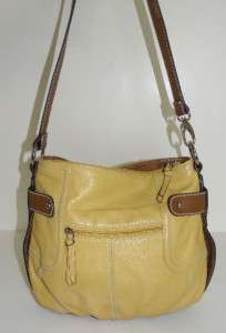 NEW TIGNANELLO YELLOW BROWN LEATHER TOUCHABLES HOBO CROSSBODY SOFT 