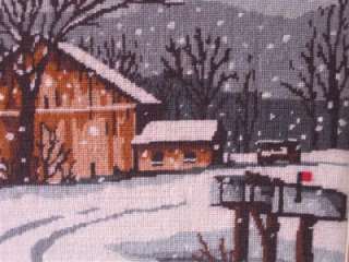 Vintage Framed Needlepoint Picture, Snow In The Country  