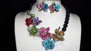 Swarovski Crystals Multi Flower Necklace & Earring Set  