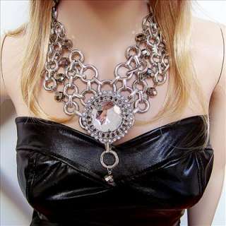   sty jewellery silver chunky glass crystal rhinestone choker necklace