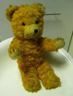VINTAGE Old Plush Teddy Bear STUFFED STRAW YELOW 1940s  