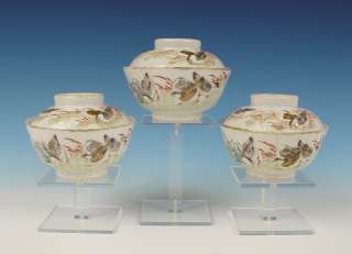 Superb Set 3X Chinese Porcelain Bowls + Cover 19th C. Ducks  