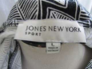 Jones New York Black White Leaf Print Sheath Jersey Knit Shift Dress L 