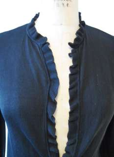  Karan DKNY Black 100% Silk Knit Ruffle Front Cardigan Sweater   Medium