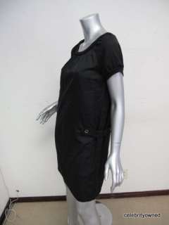 Black Cap Sleeve Button Side Knee Lenght Dress M  