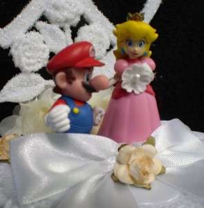 SUPER Mario Wedding Cake Topper LOT Glasses Knife server Guest book 