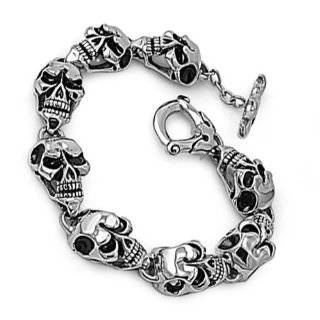   Steel High Polish Skull Biker Bracelet with Fancy Toggle Lock 9 Inches