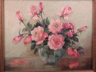 Normah Knight Still Life Oil Painting of Pink Roses in Vase~Signed 