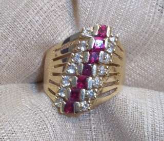 14k yellow gold synthetic ruby & cubic zirconia ring