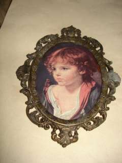 ANTIQUE MINIATURE OVAL BRASS PHOTO/PICTURE FRAME ITALY  