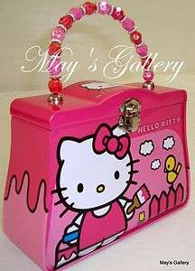 Hello Kitty Piggy Bank Coin Jewelry Tin Money Box Lunch Purse Hand Bag 