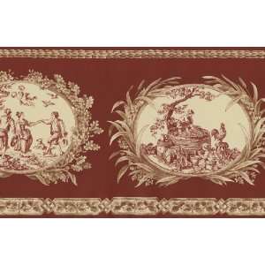  Toile Red Wallpaper Border in Chateau 2