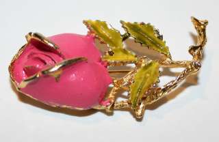 Vintage Estate Flower Rose Jewelry Pin Brooch Nice Pink / Golden Color 