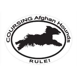 Oval Decal with dog silhouette and statement COURSING AFGHAN HOUNDS 