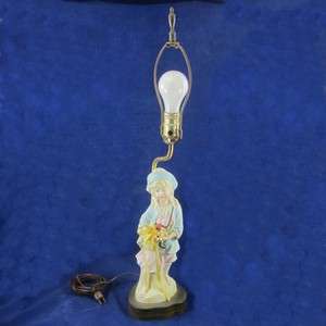 Vintage Bisque Porcelain Figurine Table LAMP Young Girl in Blue Hat 
