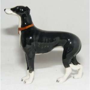  GREYHOUND Dog Black w/White Stands Figurine MINIATURE New 