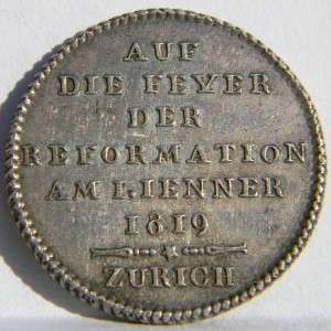 SWISS Cantons, ZURICH 1819 silver medallic Ducat; rare Zwingli commem 