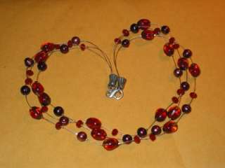 Sweet Vintage Sterling & Red Glass Bead Necklace  